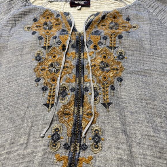 Johnny Was Chambray Floral Embroidered Top Bell Sleeve Boho Size Large Women's - Picture 4 of 14